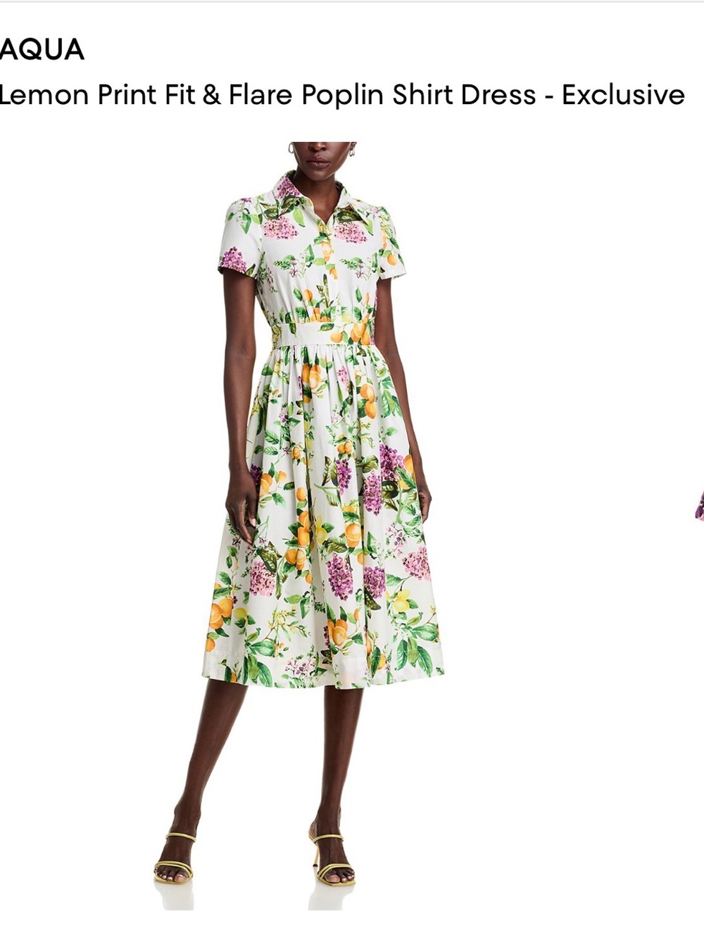 AQUA Lemon Print Fit & Flare Poplin Shirt Dress - White Multi